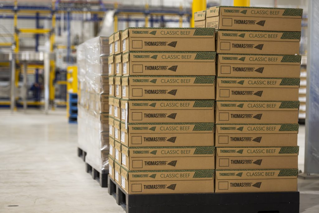 Wholesale Australian meat processor – Thomas Foods beef and lamb cartons ready for distribution